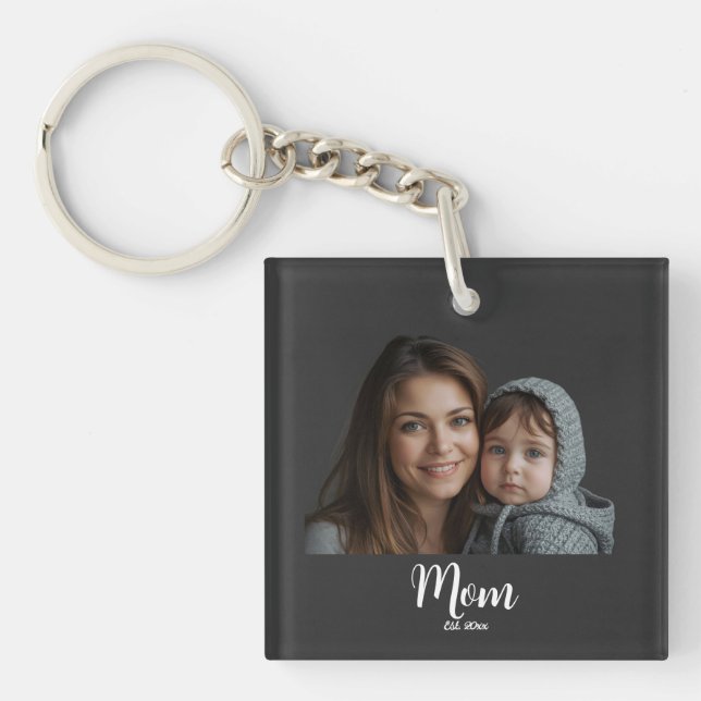 Llavero Mom Established Modern Script Photo Keychain (Frente)