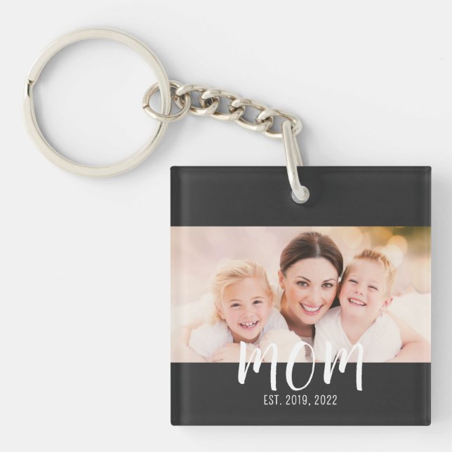 Llavero Mom Established Modern Script Photo Keychain (Frente)