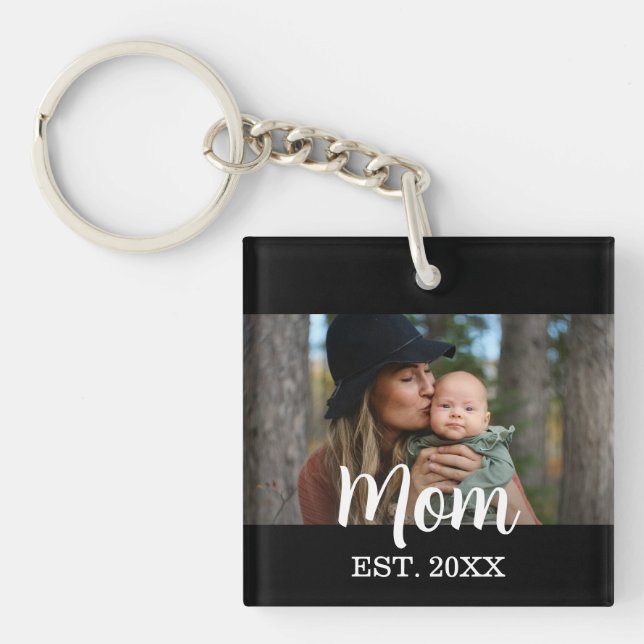 Llavero Mom Established Photo Mother's Day Black (Frente)