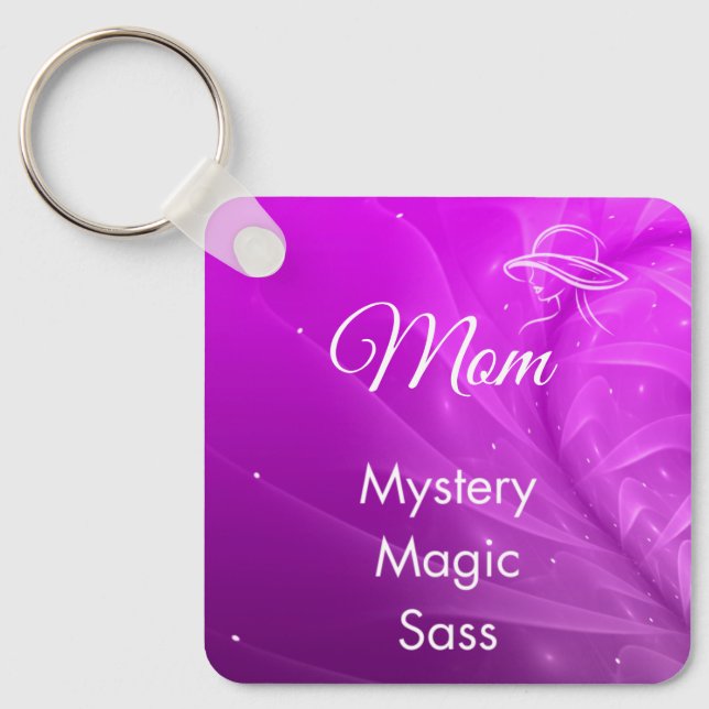 Llavero Mom is Mystery, Magic, Sass & Soul Keychain Purple (Anverso)