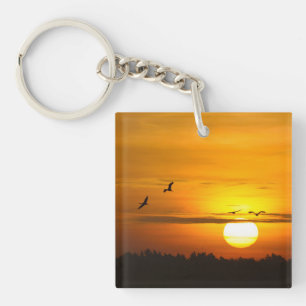 Llavero Momentos románticos grullas al amanecer foto con t