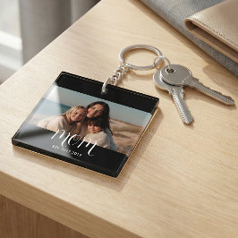 Llavero MomEstablishedBlack White Script Photo