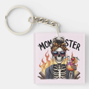 Llavero Momster - Una mamá esquelética en llamas bebiendo 