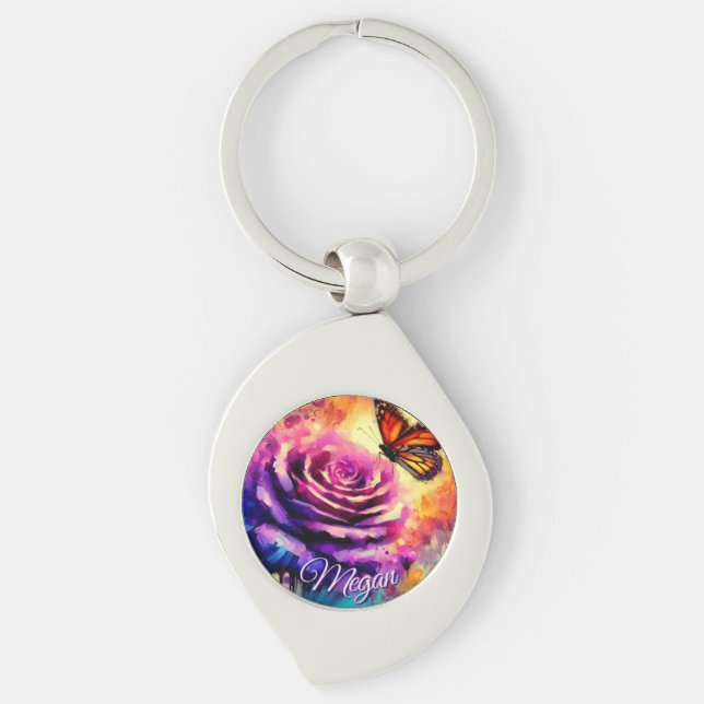 Llavero Monarch Butterfly on Rose at Sunset Personalized (Anverso)