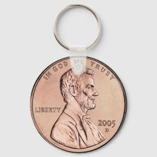 Llavero Moneda de 1 céntimo de moneda de cobre en el monum