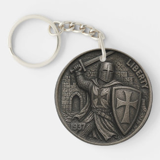 Llavero Moneda Grabada Cruzado Templario Caballero Hobo Ni