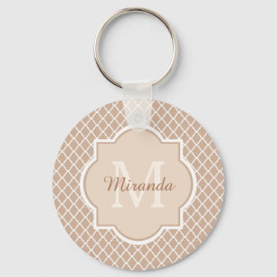 Llavero Mongograma Preppy Tan Quatrefoil con nombre