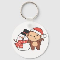 Mono Con Snowman En Invierno Para Navidades Keycha