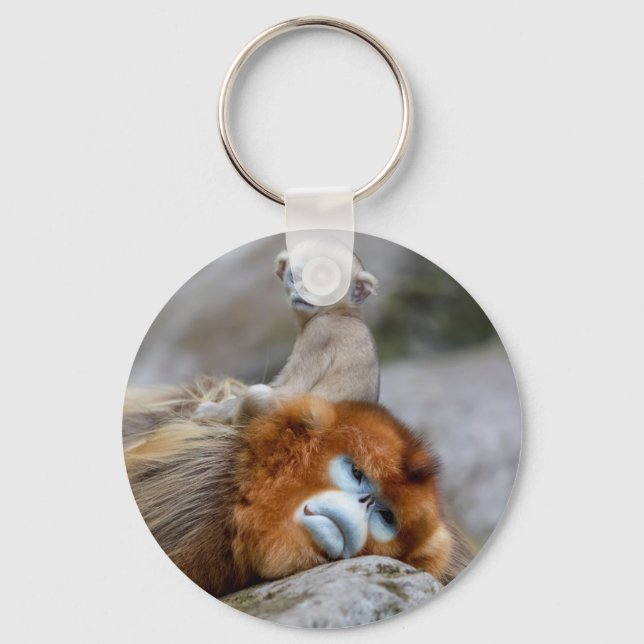 Llavero Mono dorado de nariz desnuda con bebé (Anverso)