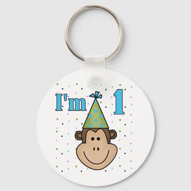 Llavero Mono en Fiesta Gorra camisetas de cumpleaños 1 (Anverso)