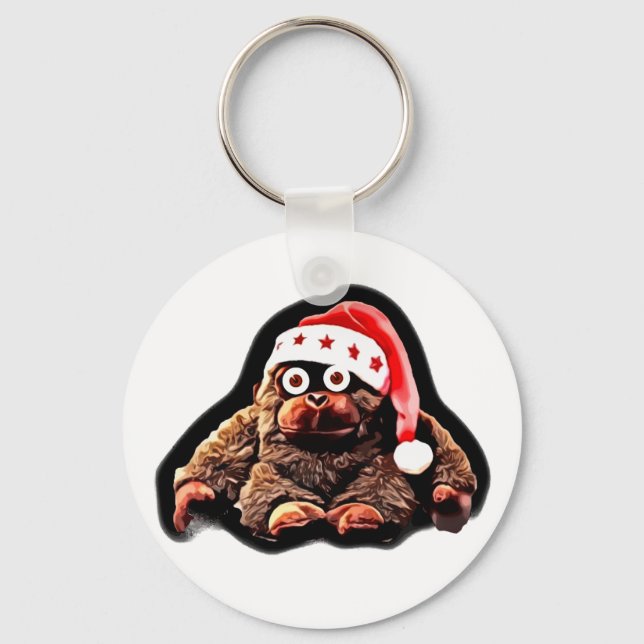 Llavero Mono personalizado lindo con sombrero de santa (Anverso)