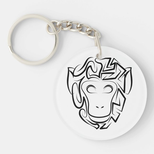 Llavero Mono tribal blanco y negro (Frente)