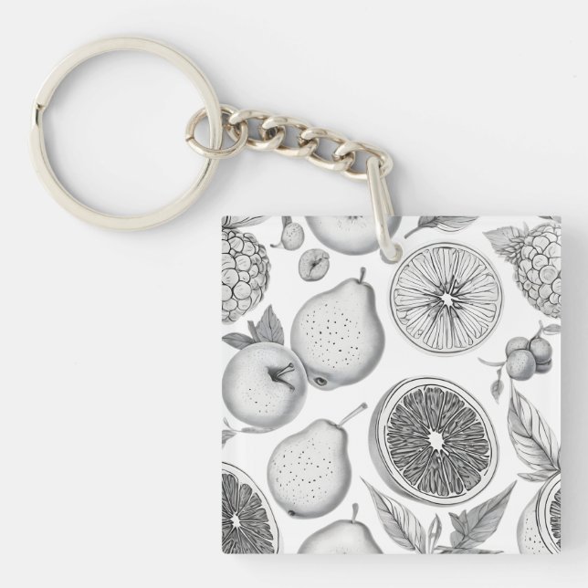 Llavero Monochrome Fruit Pattern with Botanical Elements (Frente)