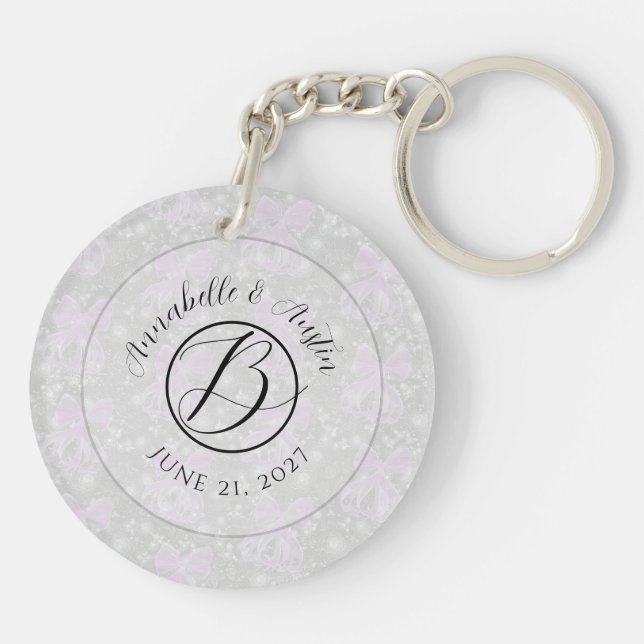 Llavero Monogram Coquette Rosa lazos de seda - Novias  (Atrás)