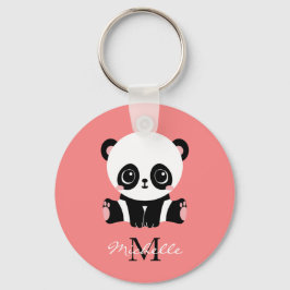 Llavero Monogram Cute Sitting Panda Personalized Salmon