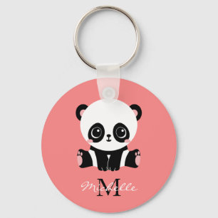 Llavero Monogram Cute Sitting Panda Personalized Salmon