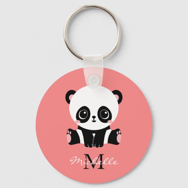 Llavero Monogram Cute Sitting Panda Personalized Salmon (Anverso)