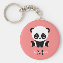 Llavero Monogram Cute Sitting Panda Personalized Salmon