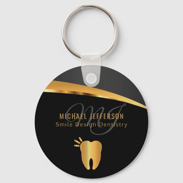 Llavero Monogram Dentist Office  - Black and Gold Keychain (Anverso)