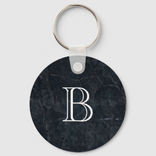 Llavero Monogram Elegant Black Stone Texture