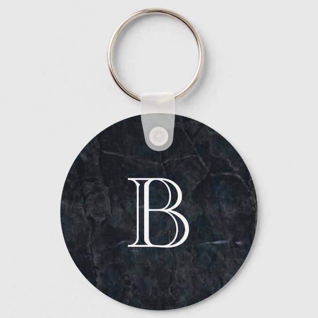 Llavero Monogram Elegant Black Stone Texture (Anverso)
