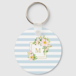Llavero Monogram Floral Chic Pastel Blue Stripes