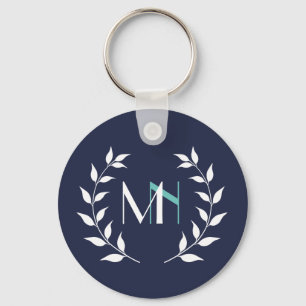 Llavero Monogram Laurel Wreath Navy Blue Keychain
