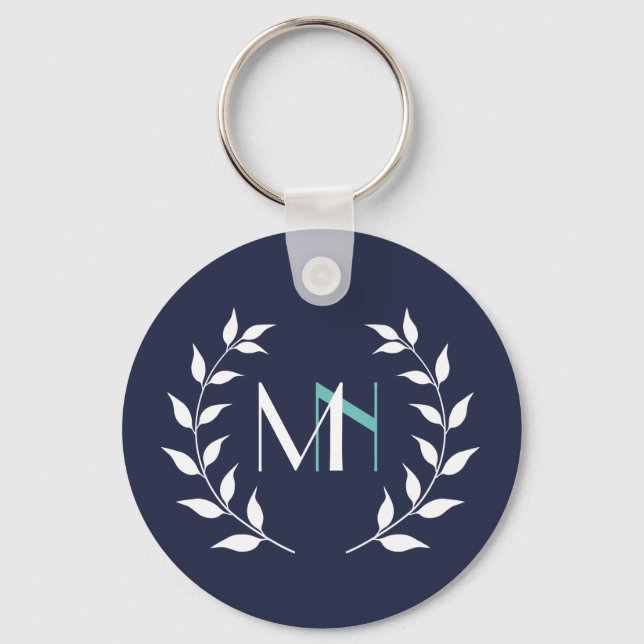 Llavero Monogram Laurel Wreath Navy Blue Keychain (Anverso)