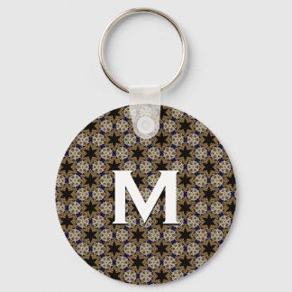Llavero Monogram M Blue Black and Gold Star Pattern