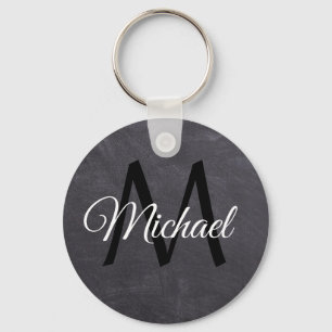 Llavero Monogram name, chalkboard, black and white text