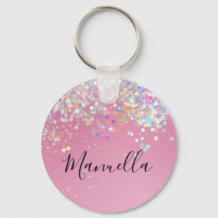 Llavero Monogram Shiny Rose Gold Pink Glitter Custom Name