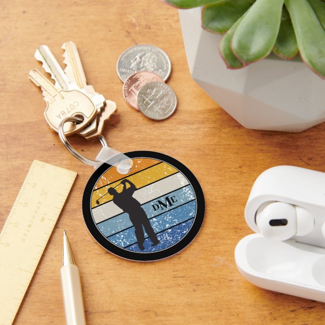 Llavero Monogram Silhouette Golfer Retro Stripe (Escritorio )