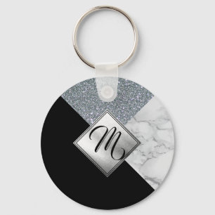 Llavero Monogram  - Silver Glitter, Black and Marble