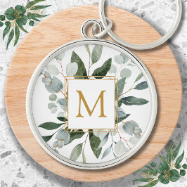 Llavero Monogram Watercolor Tropical Green Leaves