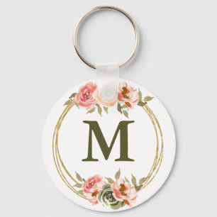 Llavero Monograma acuarela rosa Floral