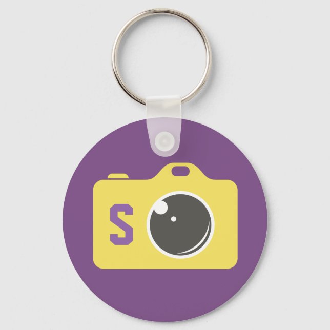 Llavero Monograma amarillo morado de la cámara de arte pop (Anverso)