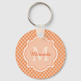 Llavero Monograma anaranjado elegante de Quatrefoil con