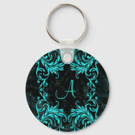 Llavero Monograma Aqua Blue Damask