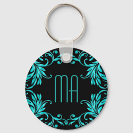 Llavero Monograma Aqua Blue Damask