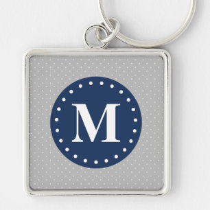Llavero Monograma azul de la marina con puntos de polka gr