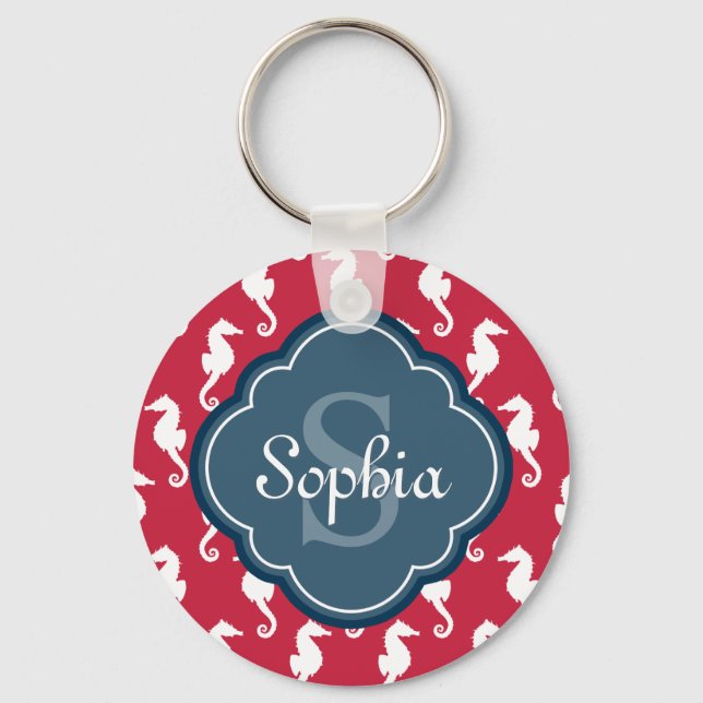 Llavero Monograma azul del patrón único de caballito de ma (Anverso)