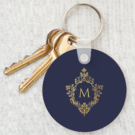 Llavero Monograma Azul Marino Elegante Inicial de Crest Fa