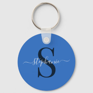 Llavero Monograma azul sencillo y elegante Nombre inicial