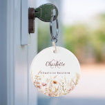 Llavero Monograma beige rosado de flores silvestres<br><div class="desc">Añada un toque de encanto personal a su rutina diaria con nuestra Keychain Floral Personalizada. Con un fondo blanco adornado con flores silvestres de un prado de verano, este llavero es tan bonito como práctico. Perfecto para mantener las llaves organizadas y añadir un toque personal a tu espacio. Hermoso diseño...</div>