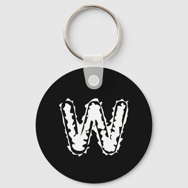 Llavero Monograma blanco espeluznante sobre negro (Anverso)