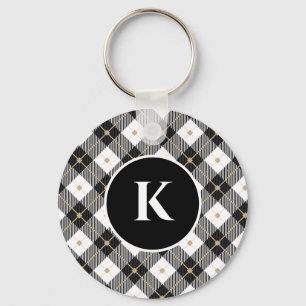 Llavero Monograma blanco negro dorado personalizado