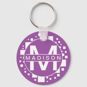 Llavero Monograma Blanco Púrpura Iniciales Cuadrados de Ar