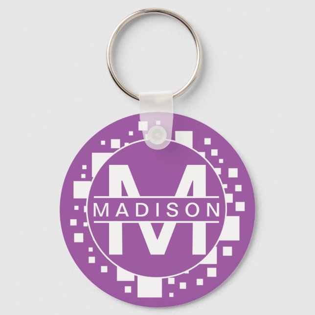 Llavero Monograma Blanco Púrpura Iniciales Cuadrados de Ar (Anverso)