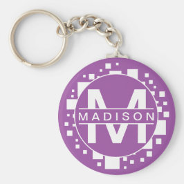 Llavero Monograma Blanco Púrpura Iniciales Cuadrados de Ar