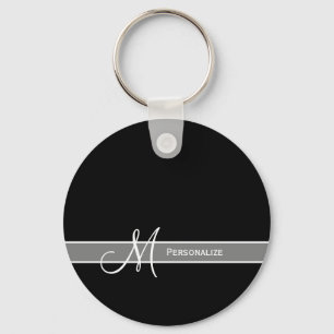 Llavero Monograma blanco y negro elegante con nombre